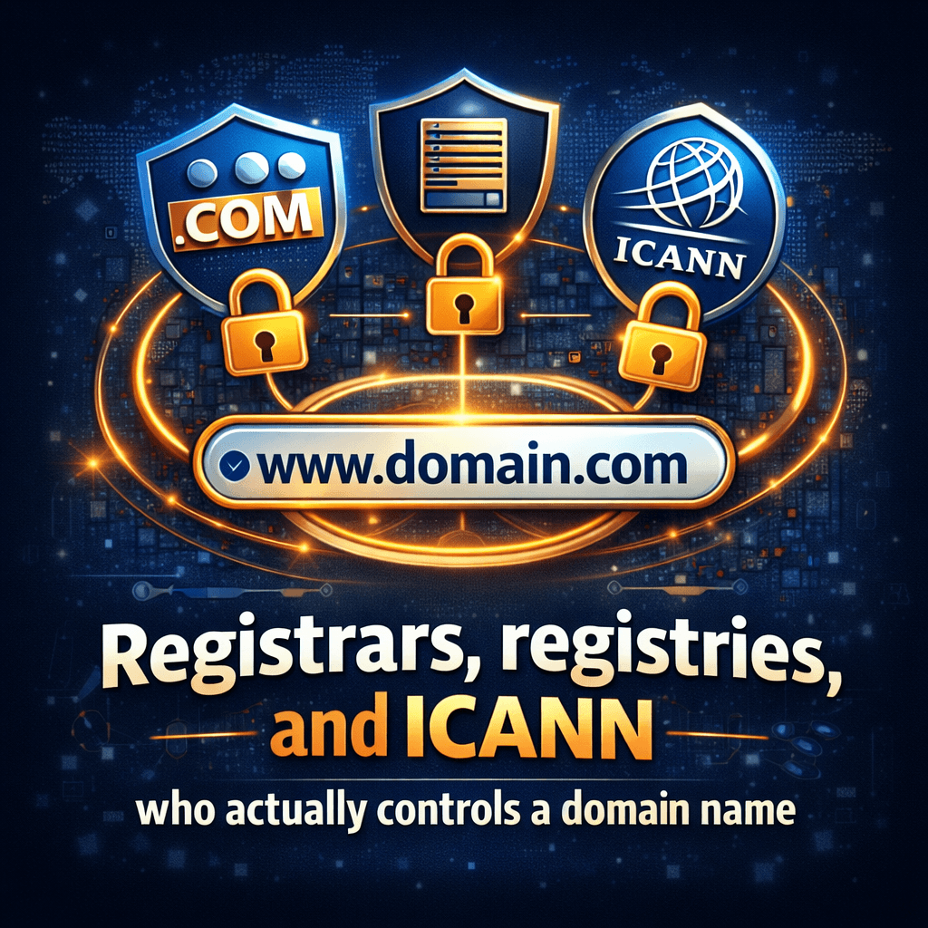 Registrars, registries, and ICANN — who actually controls a domain name